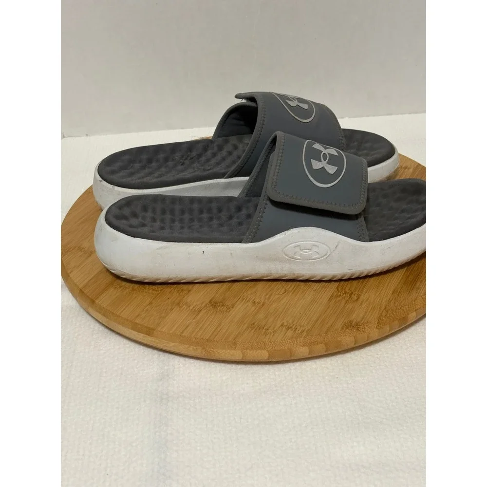 Under Armour Ignite VI Men Gray White Athletic Slide Sandals 3000337-024 Size 12